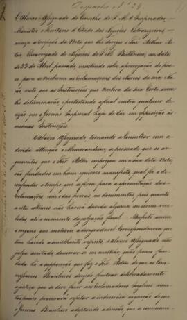 Cópia de despacho n.24 enviado por Miguel Calmon du Pin e Almeida (1794-1865), Marquês de Abrante...