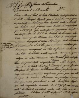 Minuta de despacho enviado para o presidente da província de Pernambuco, com data de 17 de agosto...