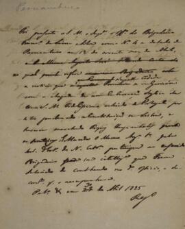 Minuta de despacho, com data de 30 de abril de 1825, transmitindo o encaminhamento de um ofício d...