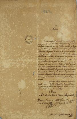 Carta de 1 de novembro de 1822, enviada por Tomás Garcia Zuñiga (1780-1843), Manuel Marques de So...