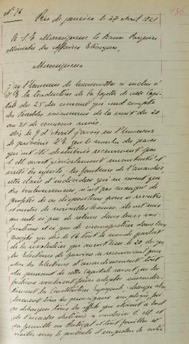 Despacho enviado por Jean-Baptiste Maler (s.d.) para Étienne Denis Pasquier (1767-1862), em 27 de...