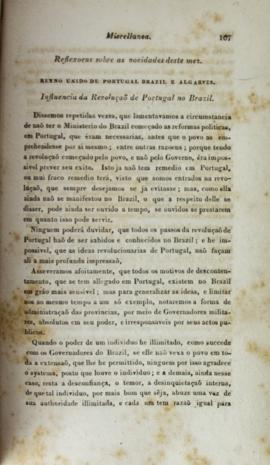 Artigo do periódico Correio Braziliense, publicado em 1820, no qual são tecidas reflexões sobre a...