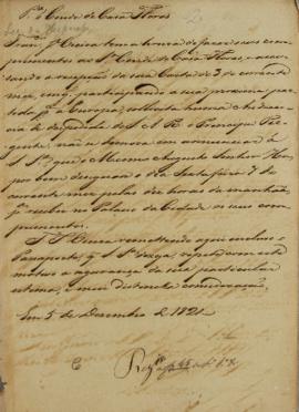 Despacho de Francisco José Vieira, enviado ao Conde de Casa Flores (1759-1833), em 5 de dezembro ...