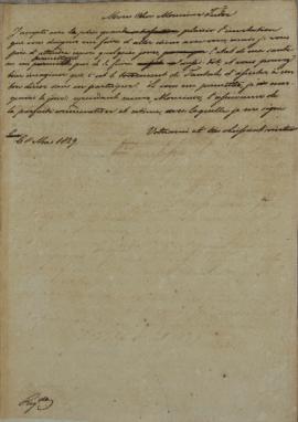 Minuta de correspondência de 8 de maio de 1829, endereçada a Guilherme Tudor (1779-1830), encarre...