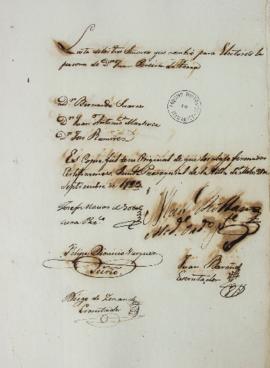 Lista de 21 de setembro de 1823 contendo os nomes dos eleitores da Vila de Melo: Bernardo Suares,...