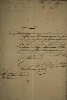 Cópia de ofício enviado para Manoel Rodrigues Gameiro Pessoa (s.d.-1846), Visconde de Itabaiana. ...