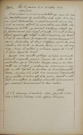 Cópia de despacho de 12 de outubro de 1822, de Jean-Baptiste Maler (s.d.-s.d.), cônsul-geral da F...
