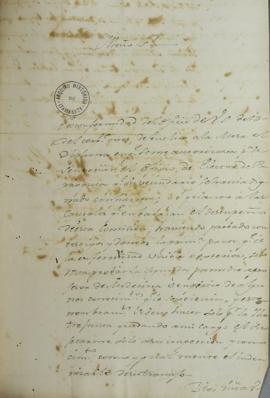 Carta de 18 de setembro de 1824, enviada por Bernardo Suares para Manuel Rollano, informando sobr...