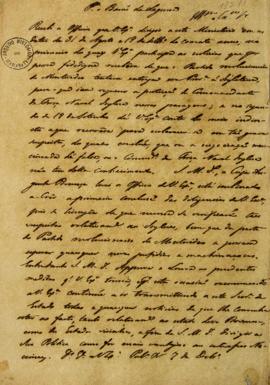 Minuta de Luís José de Carvalho e Mello (1764 – 1826), Visconde de Cachoeira, ao Barão da Laguna ...