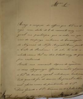 Ofício original enviado por Francisco Afonso de Meneses de Sousa Coutinho (1796-1834), Marquês de...