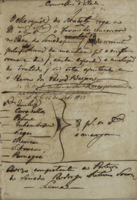 Circular enviada em 16 de dezembro de 1828 para Antônio Luiz Pereira da Cunha (1760-1837) e Franc...