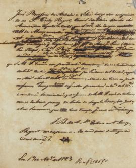Minuta de 17 de março de 1823, de José Bonifácio de Andrada e Silva (1763-1838), conselheiro de e...