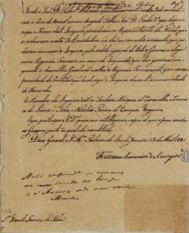 Despacho enviado em 13 de abril de 1831 por Francisco Carneiro de Campos (1765-1842) para Vicente...