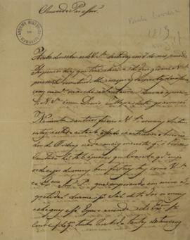Carta de Bento Correia da Câmara (1786-1851) de 25 de julho de 1819 assinada em Bagé, Rio Grande ...
