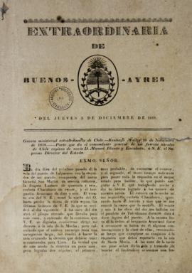 Artigo Extraordinário da Gazeta de Buenos Aires do dia 3 de dezembro de 1818 transcrevendo um art...