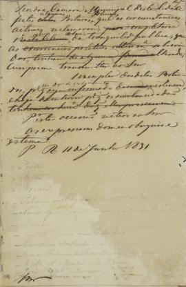 Minuta do corpo diplomático em 11 de junho de 1831, informando questões diplomáticas no código de...