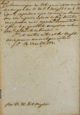Minuta de 22 de setembro de 1830, endereçada a William Henry DeCourcy Wright, cônsul dos Estados ...