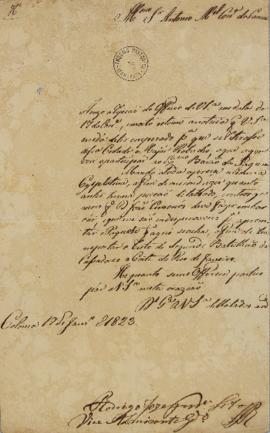 Ofício de 17 de janeiro de 1823, enviado por Rodrigo José Ferreira Lobo (1768-1843) para Antônio ...