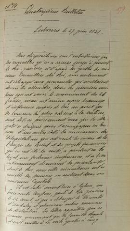 Ofício enviado aos conselheiros do Rei, em 29 de junho de 1821, informando sobre a popularidade d...