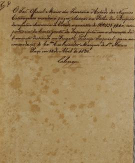 Despacho enviado por Miguel Calmon du Pin e Almeida (1794-1865), em 23 de abril de 1830,  informa...