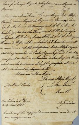 Nota diplomática de 14 de agosto de 1818, de D. João VI (1767-1826), dirigida ao Príncipe Regente...