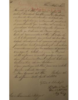 Ofício original, enviado por Antônio Luiz Pereira da Cunha (1760-1837), Visconde de Inhambupe, ao...
