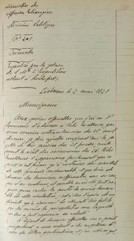 Ofício enviado por Lemps para Jean-Baptiste Maler (s.d.), em 2 de maio de 1821, relatando sobre o...