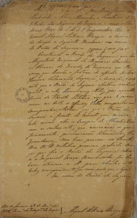 Ofício de 28 de dezembro de 1822 escrito por Miguel Antônio Flangini (s.d) em nome de Carlos Fred...