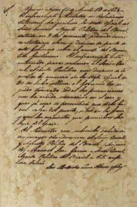 Despacho enviado por Manuel José Garcia (1784-1848) para Antônio José Falcão da Frota (1780-1848)...