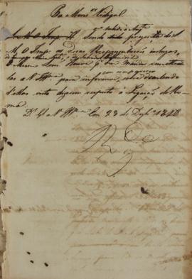 Despacho enviado ao Monsenhor Francisco Corrêa Vidigal (s.d-1838) em 23 de dezembro de 1828 remet...