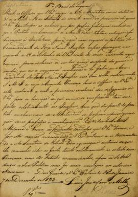 Minuta de ofício enviado em 07 de dezembro de 1823, por José de Carvalho e Mello (1764 – 1826) in...