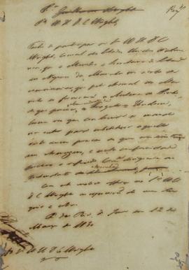 Minuta de 12 de março de 1830, endereçada a William Henry DeCourcy Wright, cônsul dos Estados Uni...