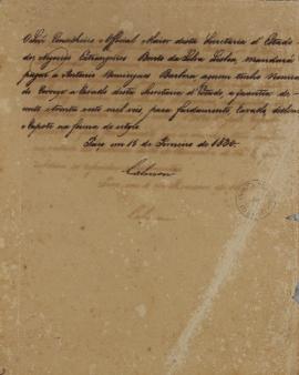 Despacho enviado por Miguel Calmon du Pin e Almeida (1794-1865), em 15 de fevereiro de 1830, info...