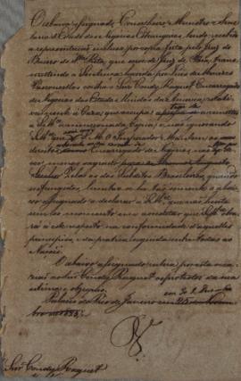 Minuta de despacho de 30 de dezembro de 1825, enviada pelo conselheiro, ministro e secretário de ...