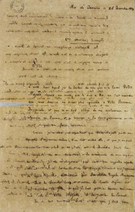 Carta original de 26 de dezembro de 1829, do coronel Antoine Fortuné de Brack, dirigida ao impera...