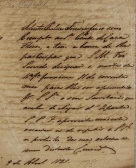 Despacho enviado a Silvestre Pinheiro Ferreira (1769-1846), em 9 de abril de 1821, convocando-o a...