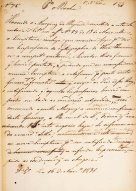 Minuta de despacho enviado para José Joaquim da Rocha (1777-1848), com data de 16 de novembro de ...