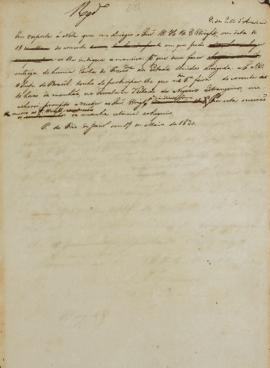 Minuta de 19 de maio de 1830, endereçada a William Henry DeCourcy Wright, cônsul dos Estados Unid...