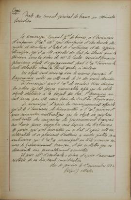 Cópia da despacho de 1 de novembro de 1822, de Jean-Baptiste Maler (s.d.-s.d.), cônsul-geral da F...