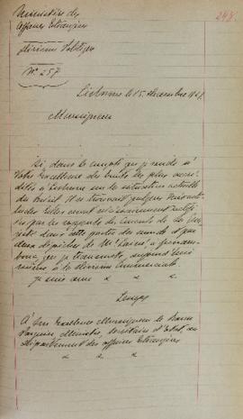 Despacho enviado pelo senhor Lemps ao Barão de Pasquier (1767-1862), em 15 de dezembro de 1821, i...