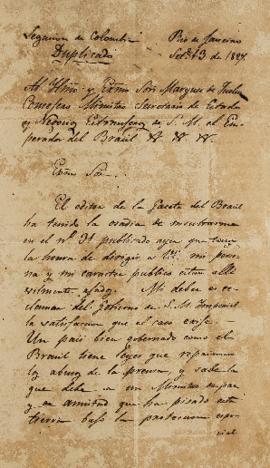 Duplicata de legação de Leandro Palácios (1782-1836) ao Marquês de Queluz (1769-1833), enviado em...
