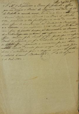 Minuta enviada em 3 de dezembro de 1824 ao Imperador informando sobre o ofício enviado ao Barão d...