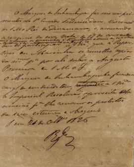 Minuta de correspondência de Antônio Luiz Pereira da Cunha (1760-1837), Marquês de Inhambupe, enc...