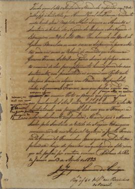 Circular enviada em 13 de agosto de 1823, consta a resposta a nota do cônsul geral da França, Jea...