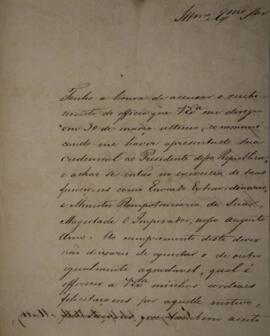 Oficial original enviado por Eustáquio Adolfo de Mello Mattos (1795-s.d.) para Luiz de Souza Dias...