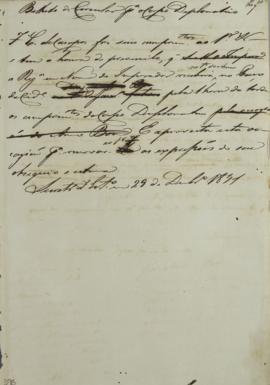 Minuta de circular enviada ao corpo diplomático em 29 de dezembro de 1831, comunicando o dia e ho...