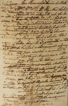 Ofício nº 12 de 13 de abril de 1817, endereçada a Florêncio José Corrêa de Mello, abordando, dent...