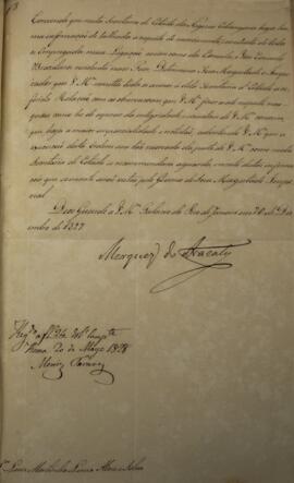 Ofício original enviado por João Carlos Augusto de Oyenhausen-Gravenburg (1776-1838), Marquês de ...