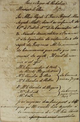 Minuta de 7 de março de 1816 contendo correspondências com a nomeação de comissários enviados par...