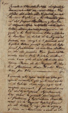 Cópia do ofício de 8 de janeiro de 1825, enviado por Barão da Laguna (1764-1836) para Lucas José ...